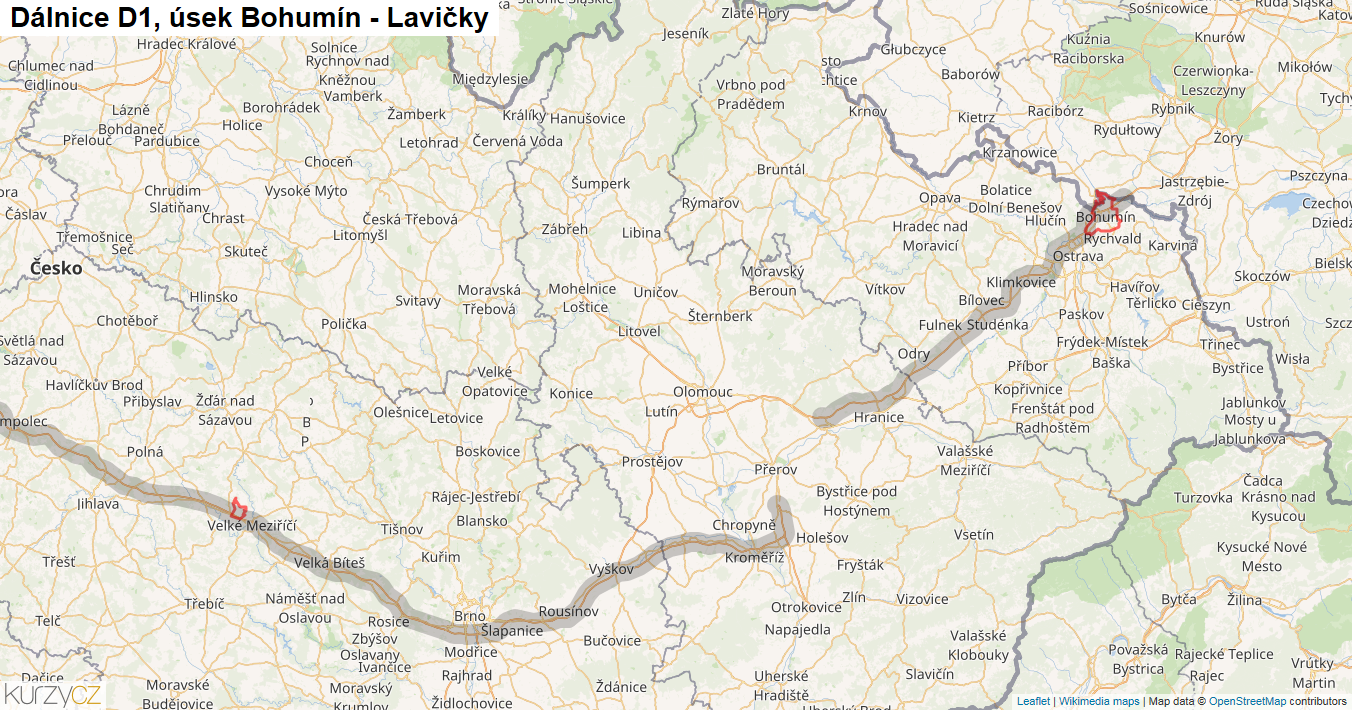 Úsek Bohumín - Lavičky, Dálnice D1 - Mapa