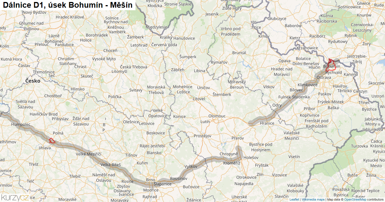 Úsek Bohumín - Měšín, Dálnice D1 - Mapa