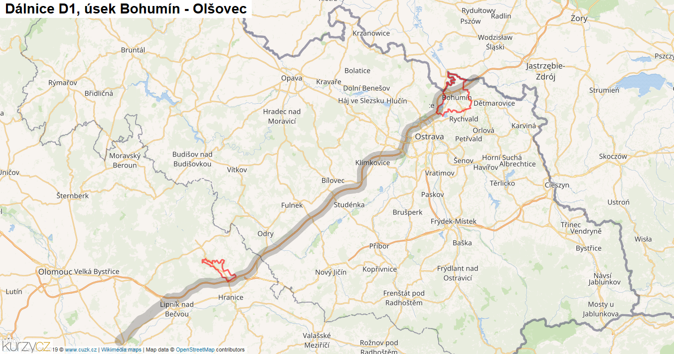 Úsek Bohumín - Olšovec, Dálnice D1 - Mapa
