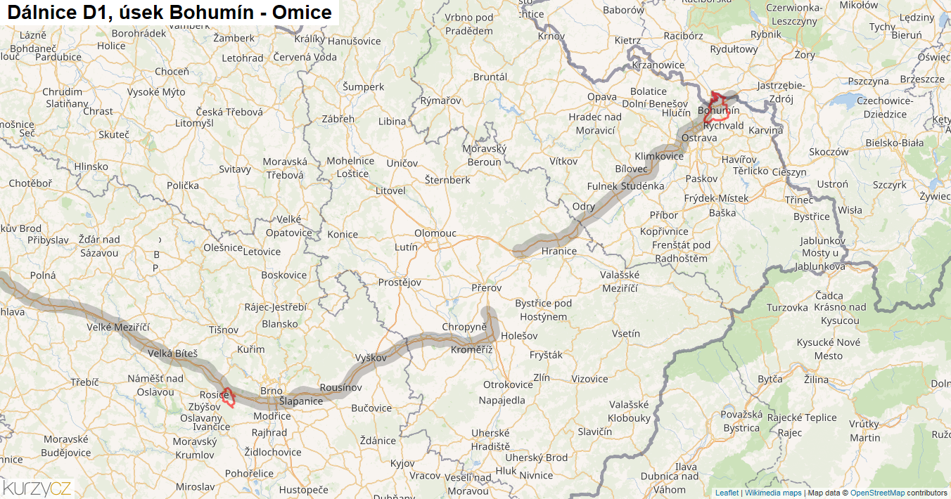 Úsek Bohumín - Omice, Dálnice D1 - Mapa