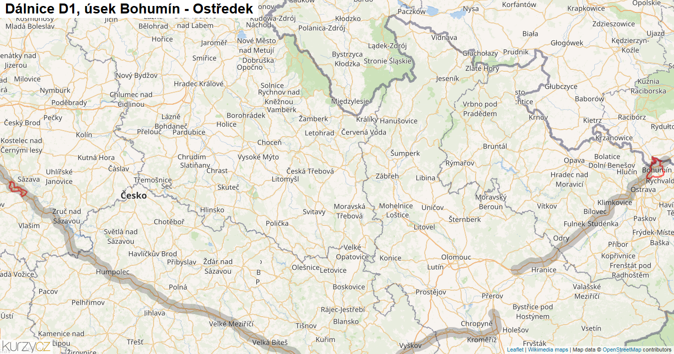 Úsek Bohumín - Ostředek, Dálnice D1 - Mapa
