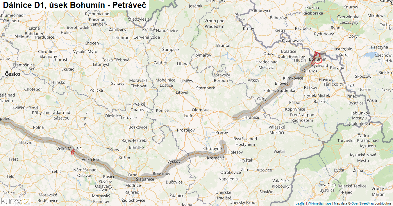 Úsek Bohumín - Petráveč, Dálnice D1 - Mapa