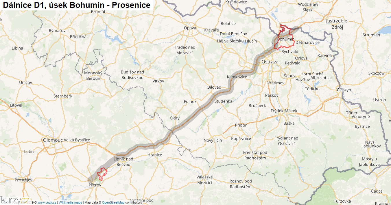 Úsek Bohumín - Prosenice, Dálnice D1 - Mapa