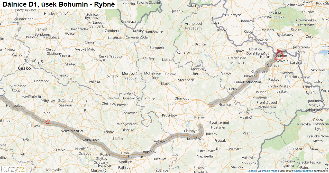 Úsek Bohumín - Rybné, Dálnice D1 - Mapa