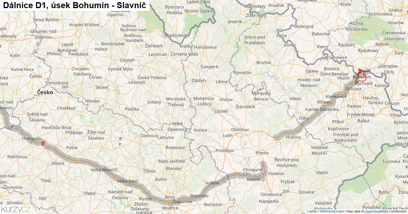 Úsek Bohumín - Slavníč, Dálnice D1 - Mapa