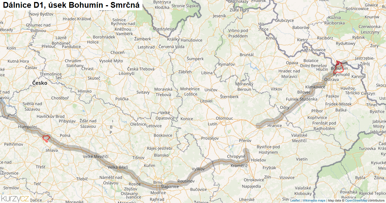 Úsek Bohumín - Smrčná, Dálnice D1 - Mapa