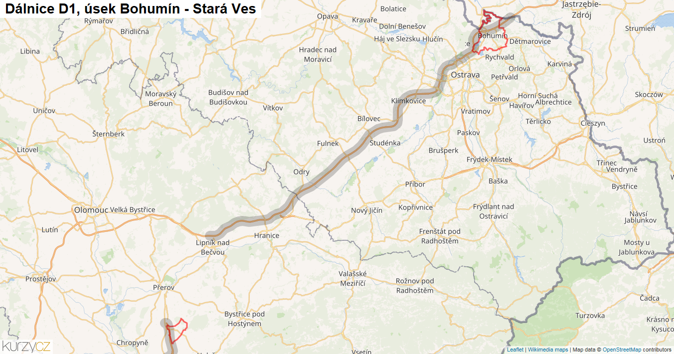 Úsek Bohumín - Stará Ves, Dálnice D1 - Mapa