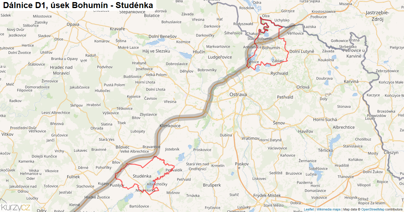 Úsek Bohumín - Studénka, Dálnice D1 - Mapa