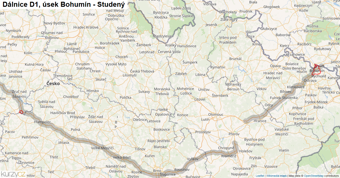 Úsek Bohumín - Studený, Dálnice D1 - Mapa