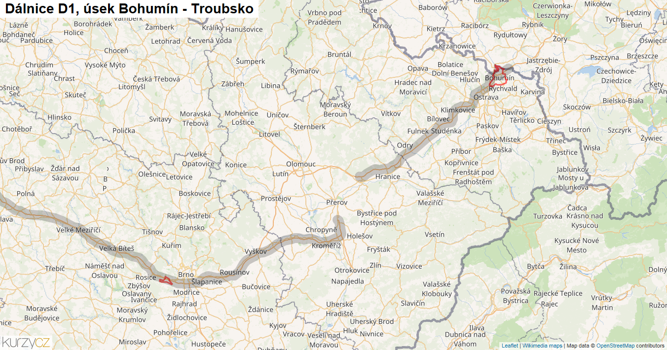 Úsek Bohumín - Troubsko, Dálnice D1 - Mapa