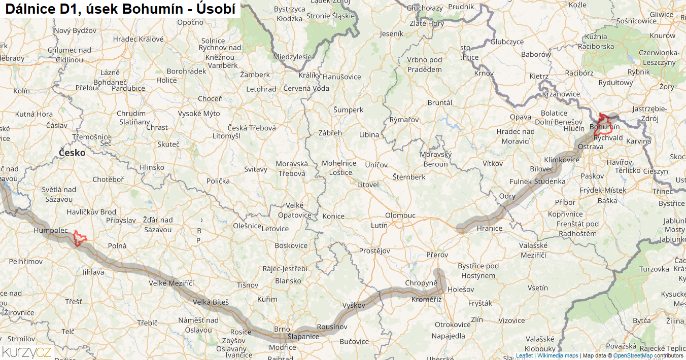 Úsek Bohumín - Úsobí, Dálnice D1 - Mapa