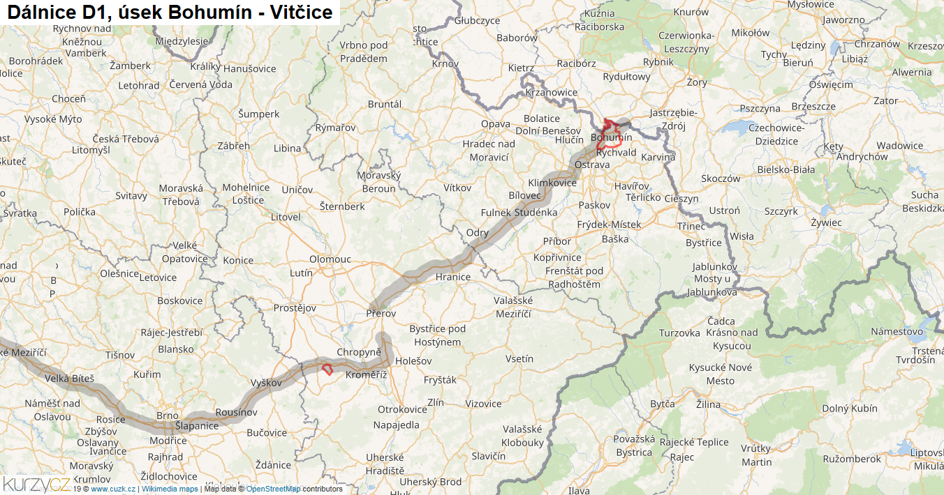 Úsek Bohumín - Vitčice, Dálnice D1 - Mapa