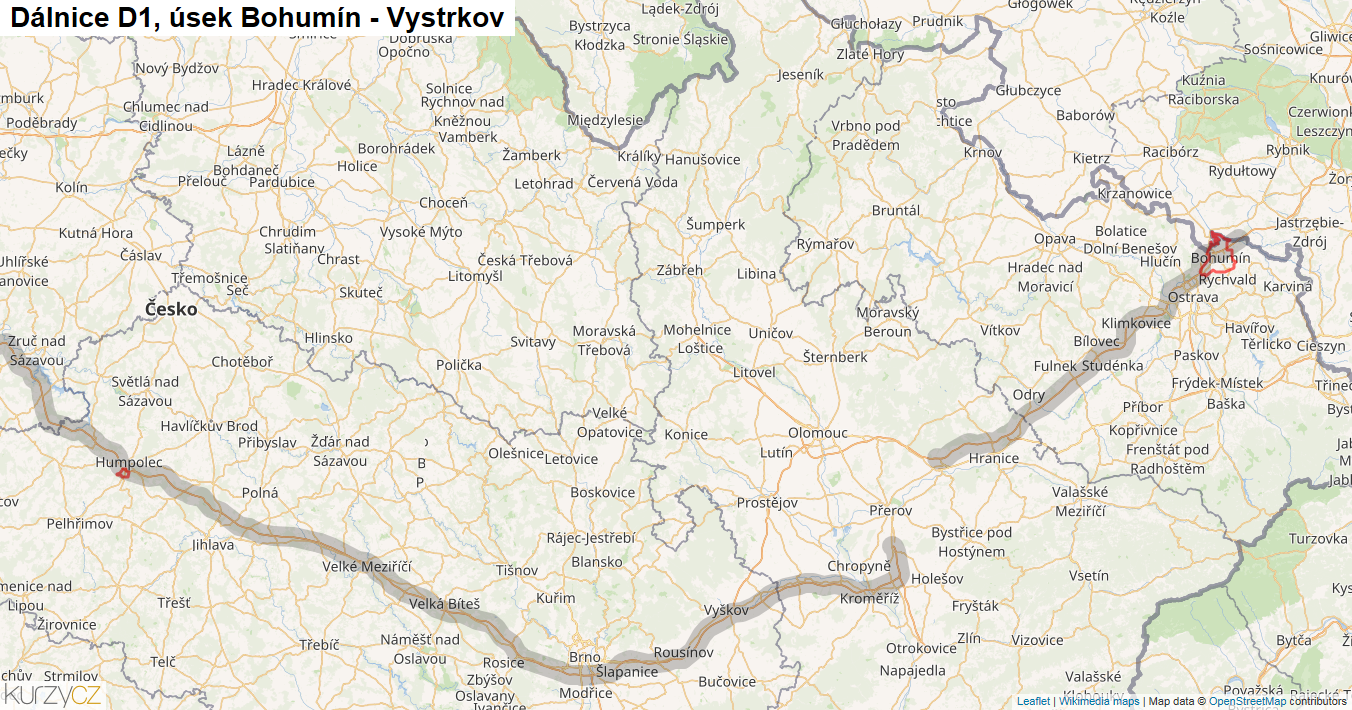 Úsek Bohumín - Vystrkov, Dálnice D1 - Mapa