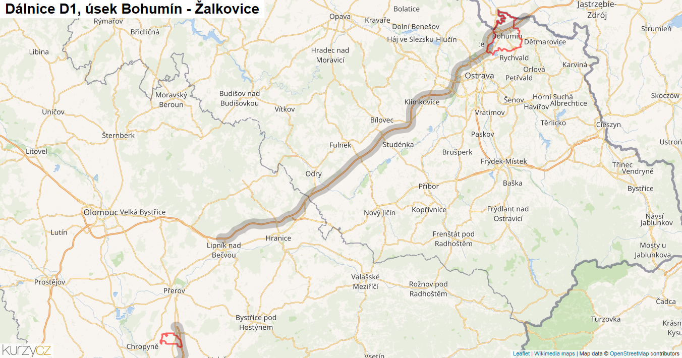 Úsek Bohumín - Žalkovice, Dálnice D1 - Mapa