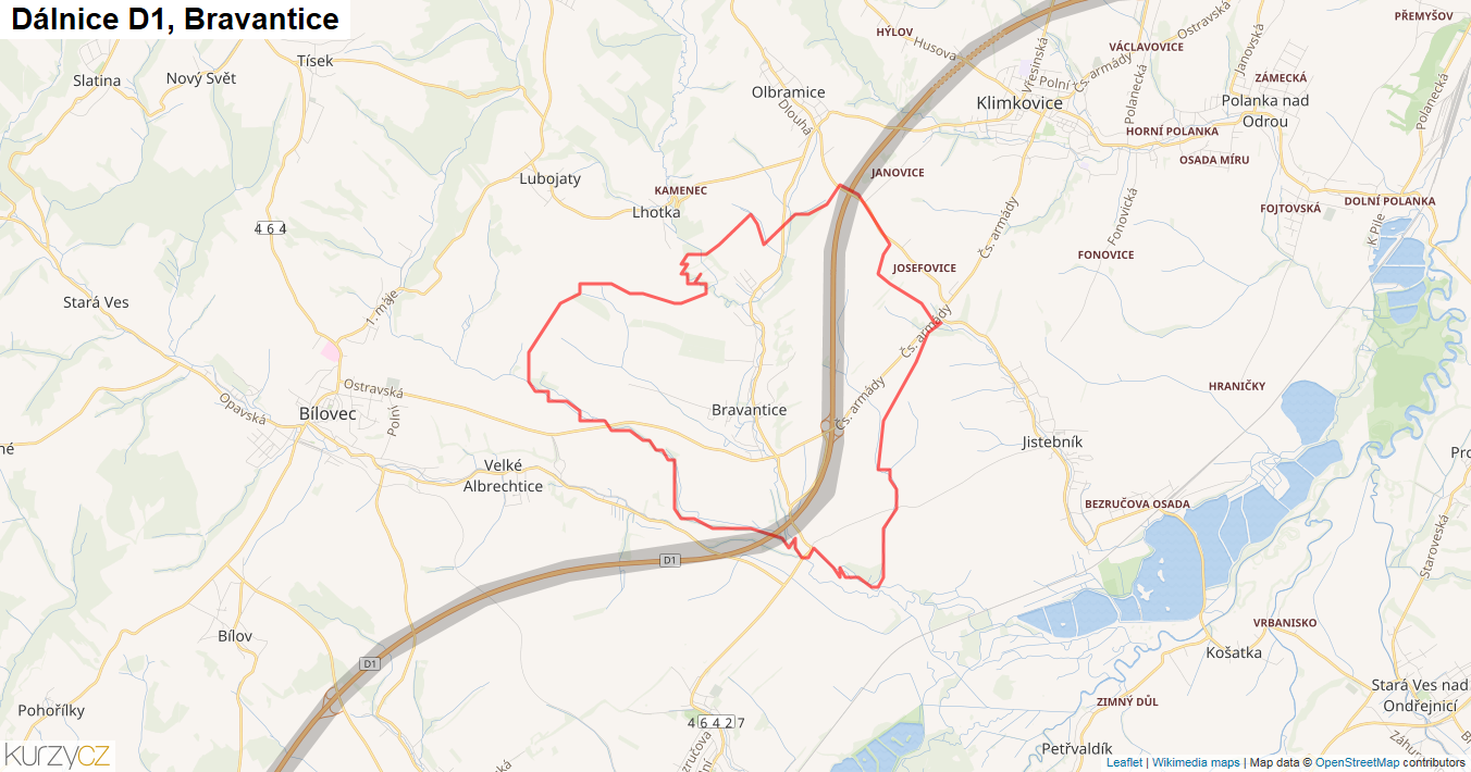 Bravantice, Dálnice D1 - Mapa