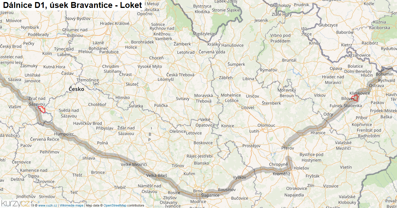 Úsek Bravantice - Loket, Dálnice D1 - Mapa