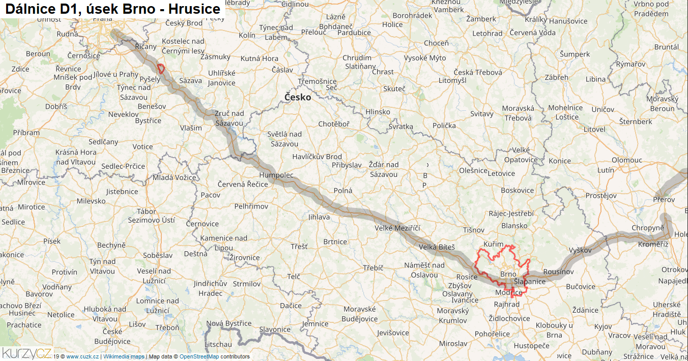 Úsek Brno - Hrusice, Dálnice D1 - Mapa