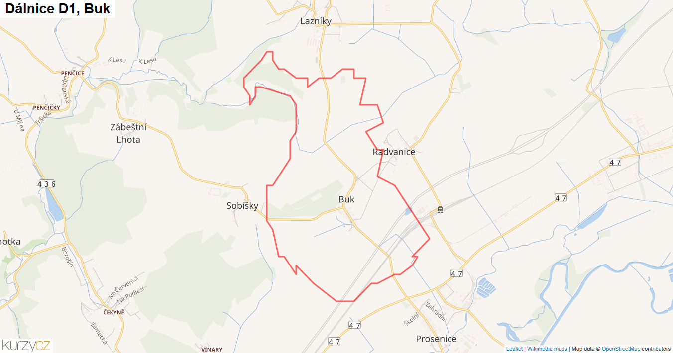 Buk, Dálnice D1 - Mapa