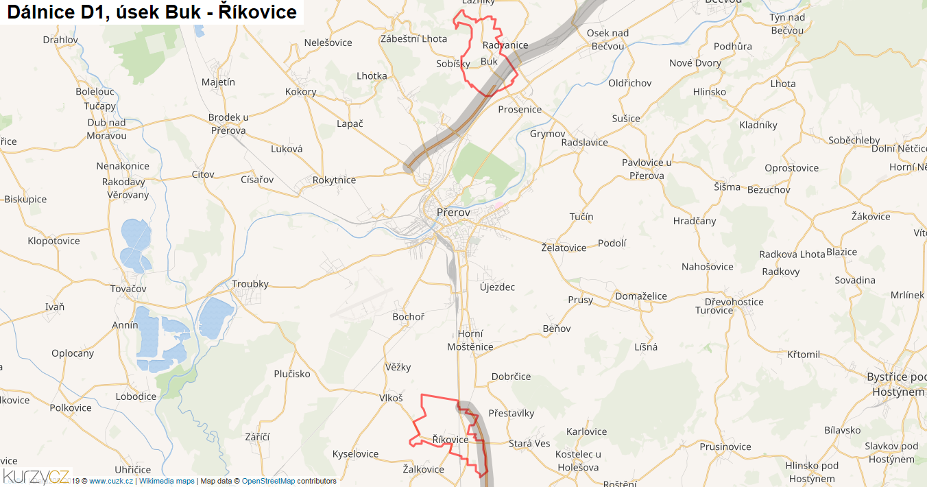 Úsek Buk - Říkovice, Dálnice D1 - Mapa