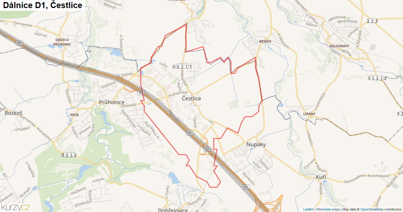 Čestlice, Dálnice D1 - Mapa