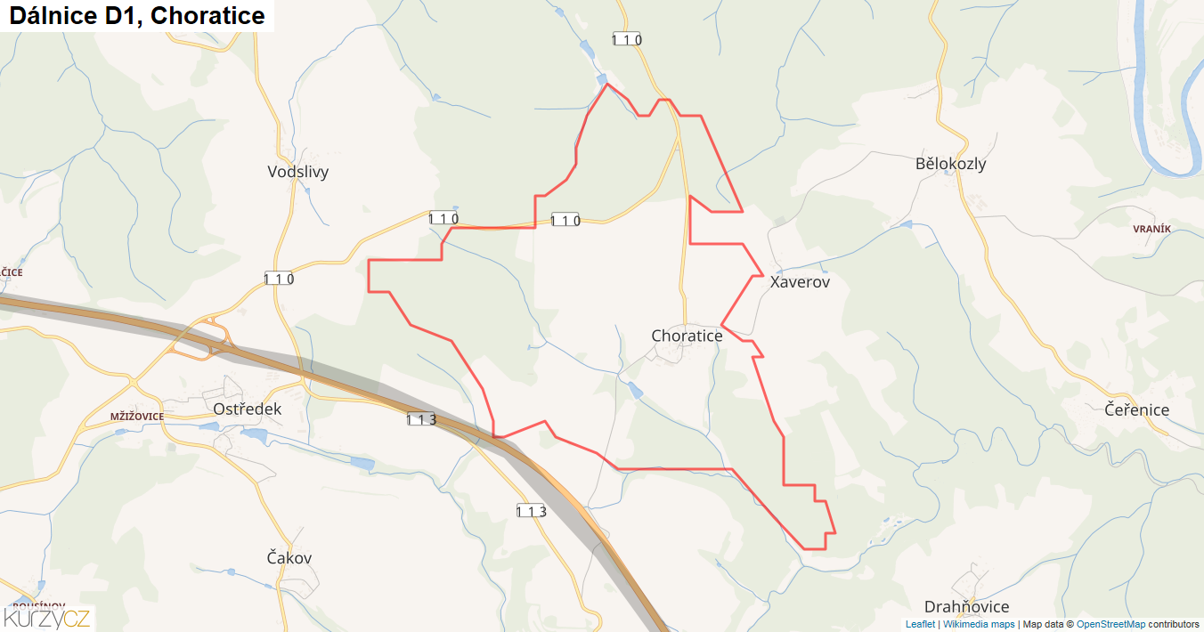 Choratice, Dálnice D1 - Mapa