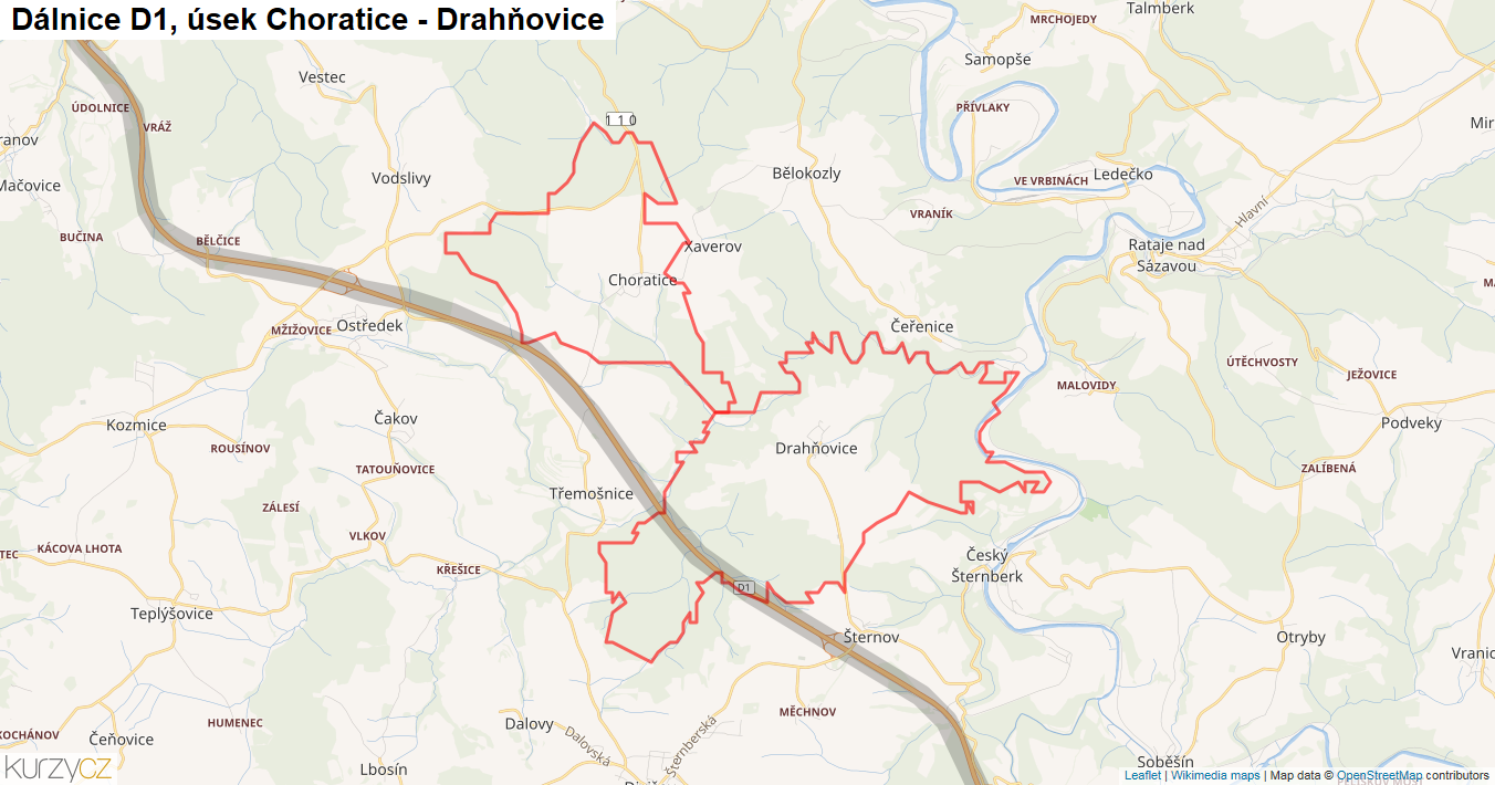 Úsek Choratice - Drahňovice, Dálnice D1 - Mapa