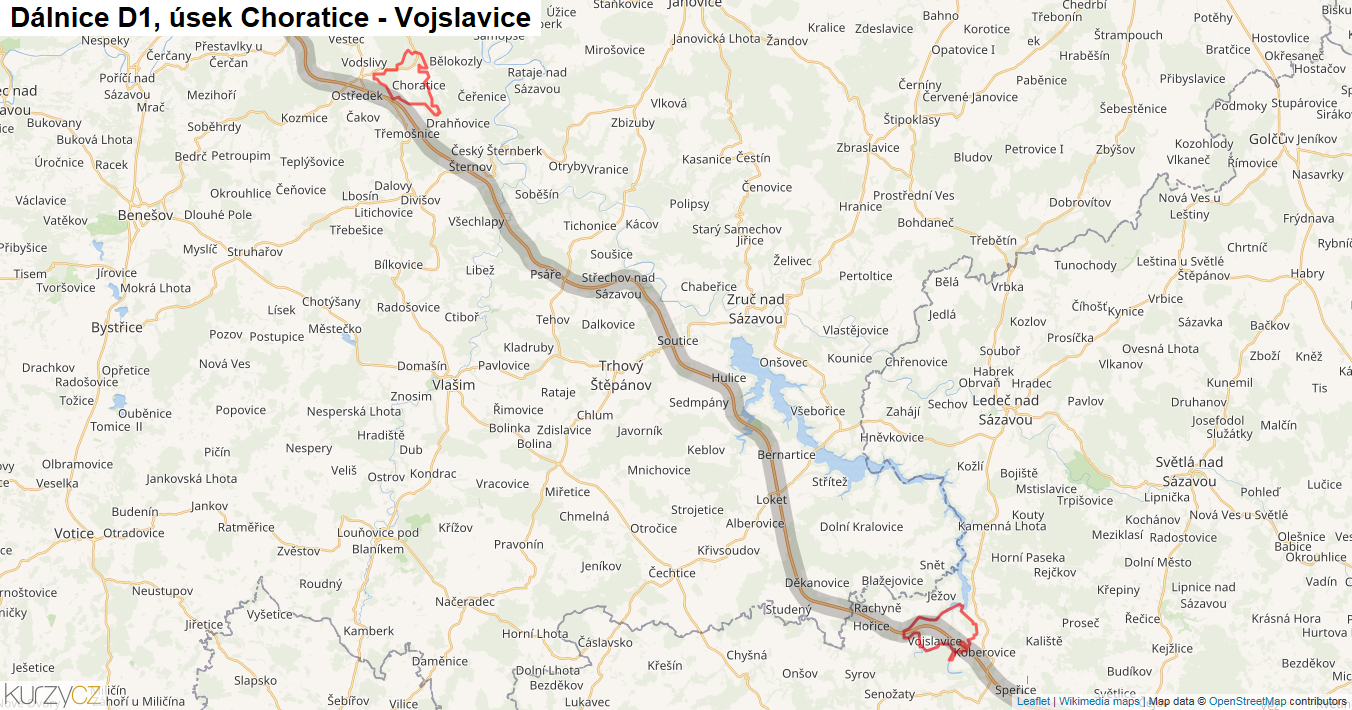 Úsek Choratice - Vojslavice, Dálnice D1 - Mapa