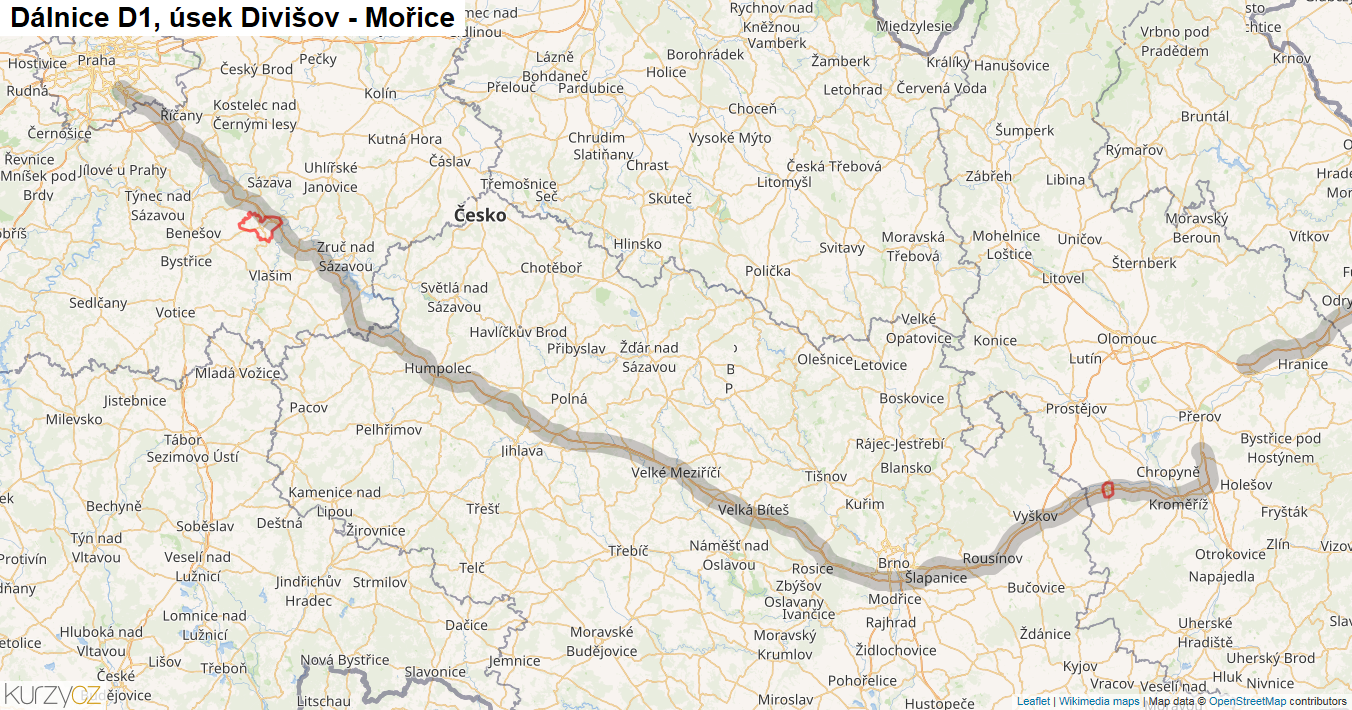 Úsek Divišov - Mořice, Dálnice D1 - Mapa