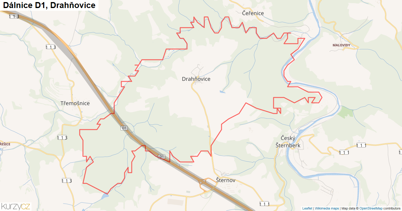 Drahňovice, Dálnice D1 - Mapa