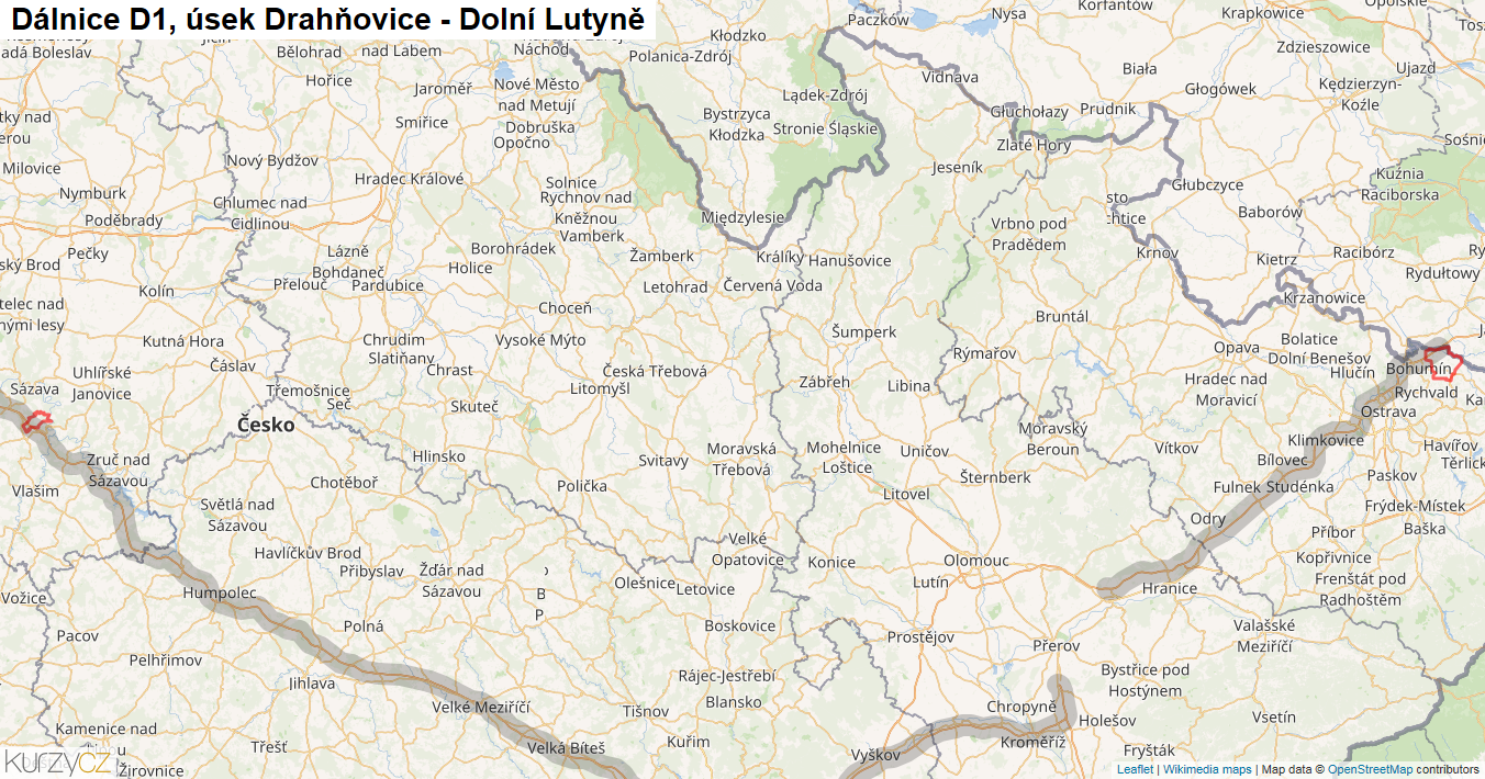 Úsek Drahňovice - Dolní Lutyně, Dálnice D1 - Mapa