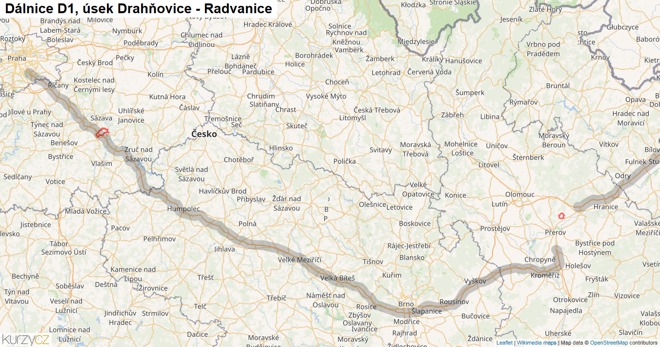 Úsek Drahňovice - Radvanice, Dálnice D1 - Mapa