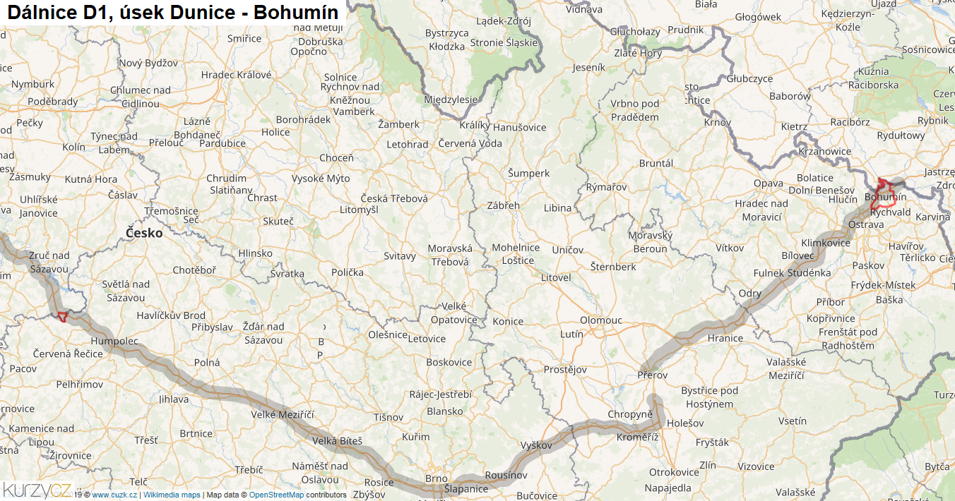 Úsek Dunice - Bohumín, Dálnice D1 - Mapa