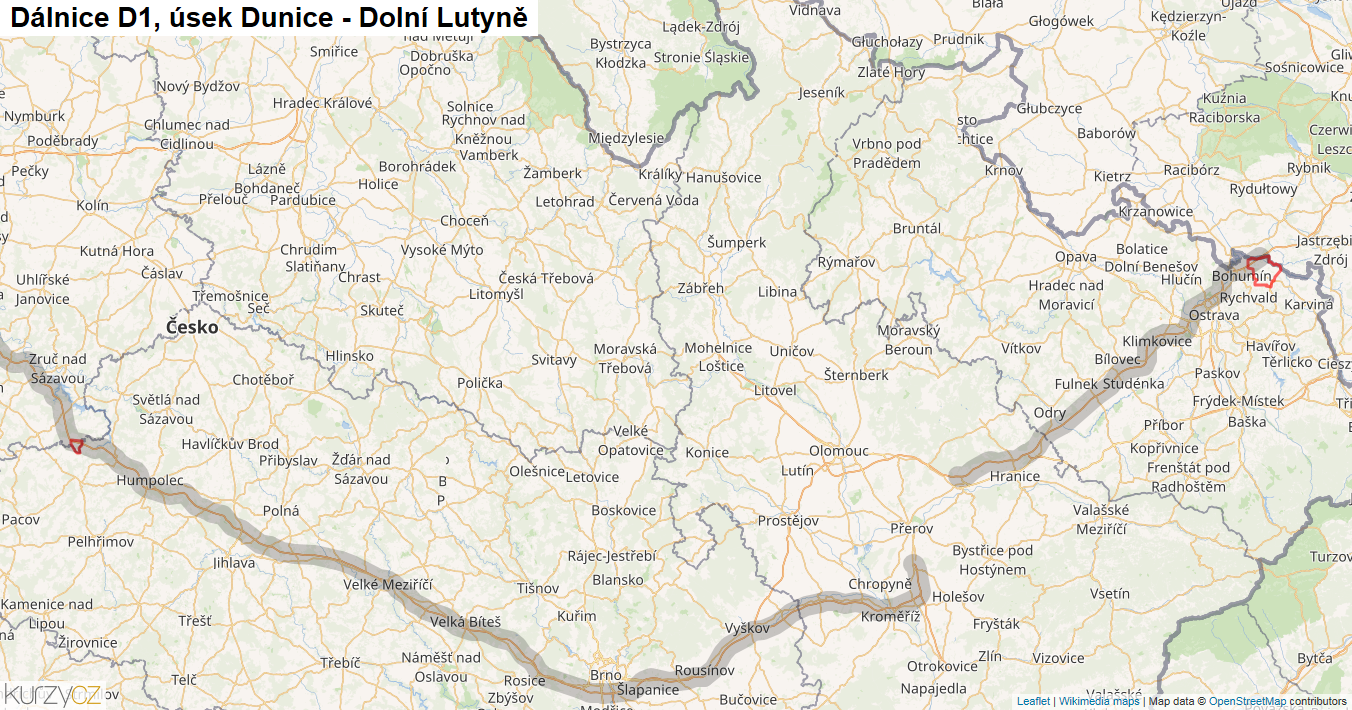 Úsek Dunice - Dolní Lutyně, Dálnice D1 - Mapa