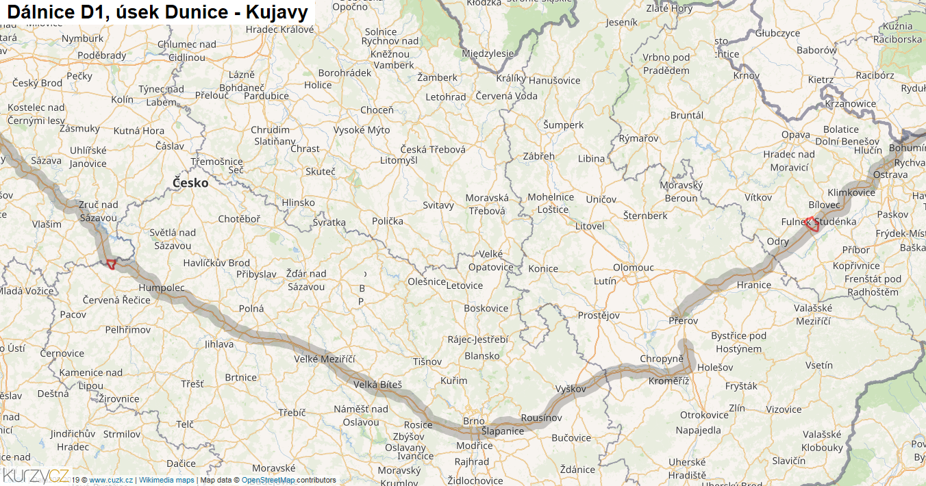 Úsek Dunice - Kujavy, Dálnice D1 - Mapa