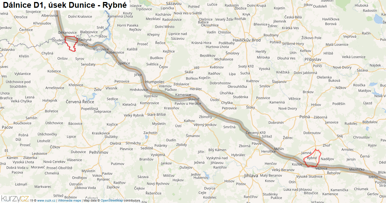 Úsek Dunice - Rybné, Dálnice D1 - Mapa