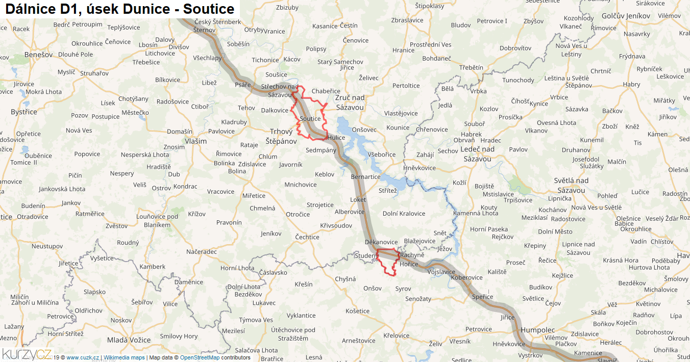 Úsek Dunice - Soutice, Dálnice D1 - Mapa
