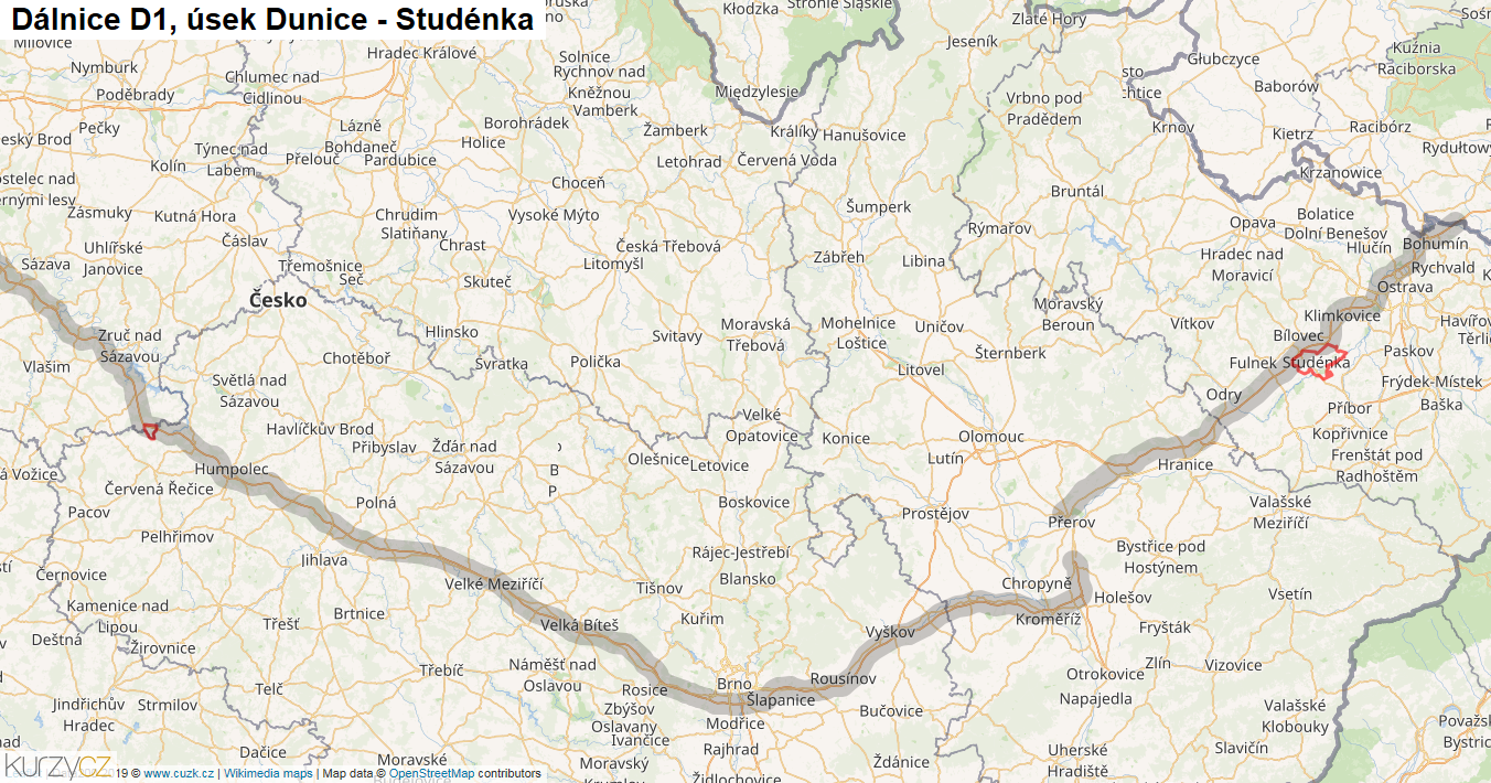 Úsek Dunice - Studénka, Dálnice D1 - Mapa