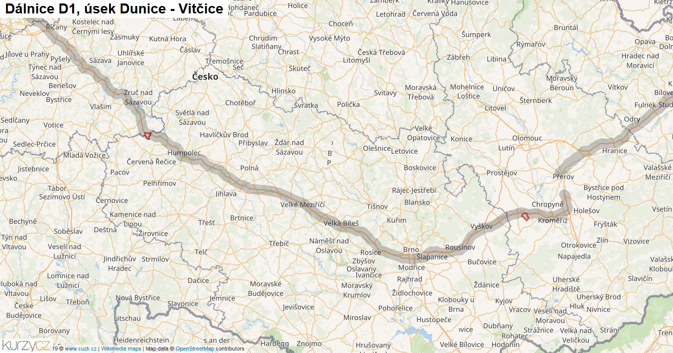 Úsek Dunice - Vitčice, Dálnice D1 - Mapa