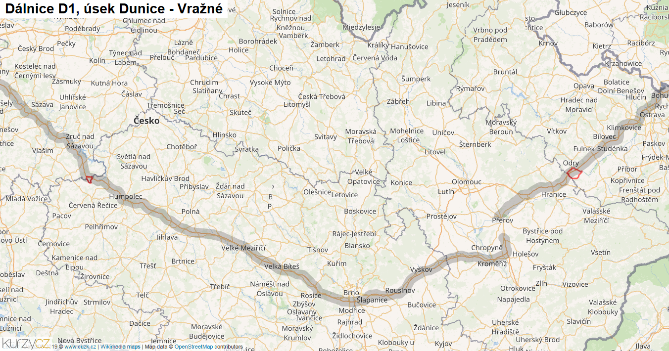 Úsek Dunice - Vražné, Dálnice D1 - Mapa
