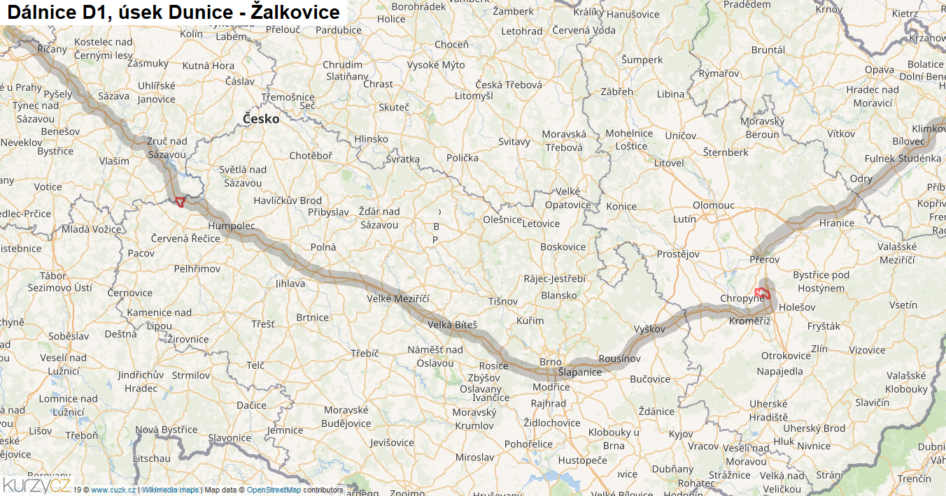 Úsek Dunice - Žalkovice, Dálnice D1 - Mapa