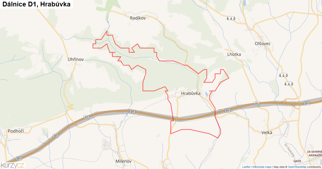 Hrabůvka, Dálnice D1 - Mapa
