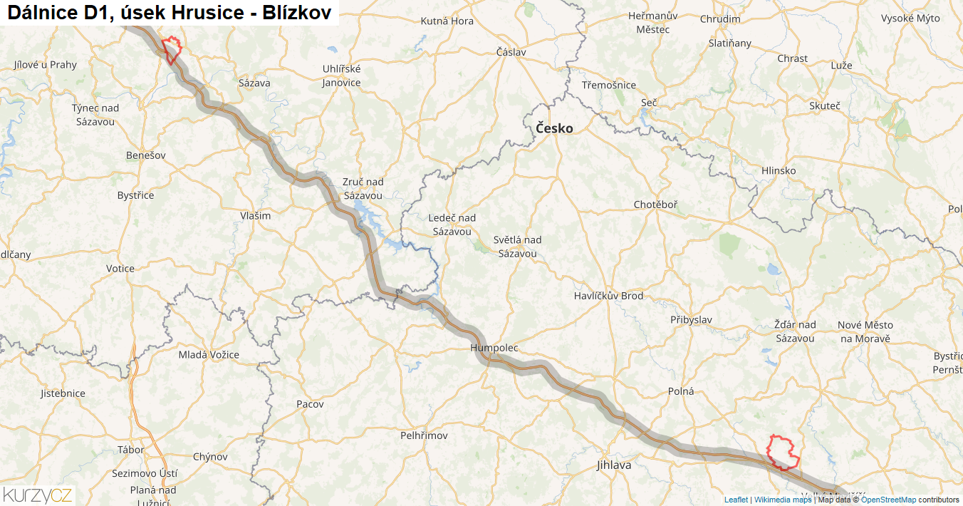 Úsek Hrusice - Blízkov, Dálnice D1 - Mapa