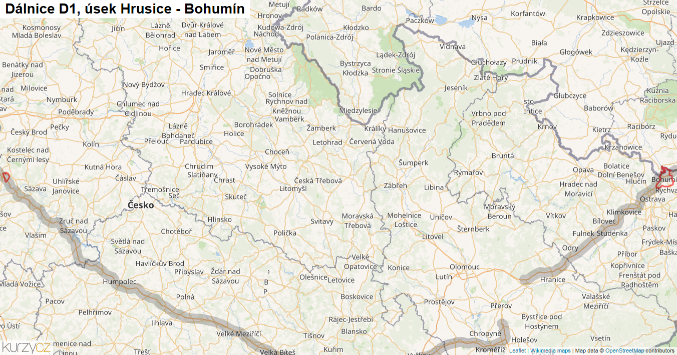 Úsek Hrusice - Bohumín, Dálnice D1 - Mapa