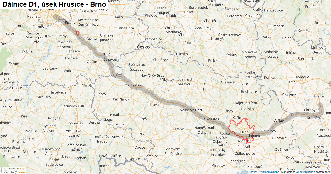 Úsek Hrusice - Brno, Dálnice D1 - Mapa