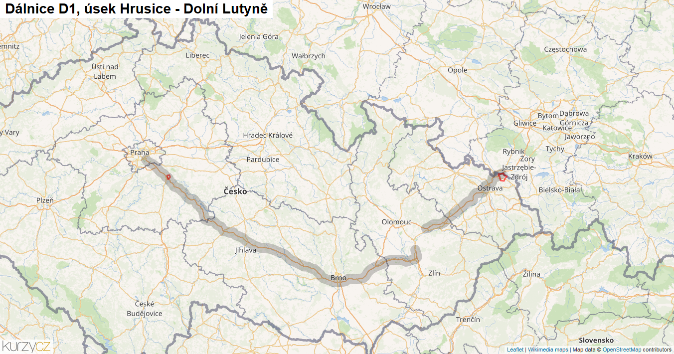 Úsek Hrusice - Dolní Lutyně, Dálnice D1 - Mapa