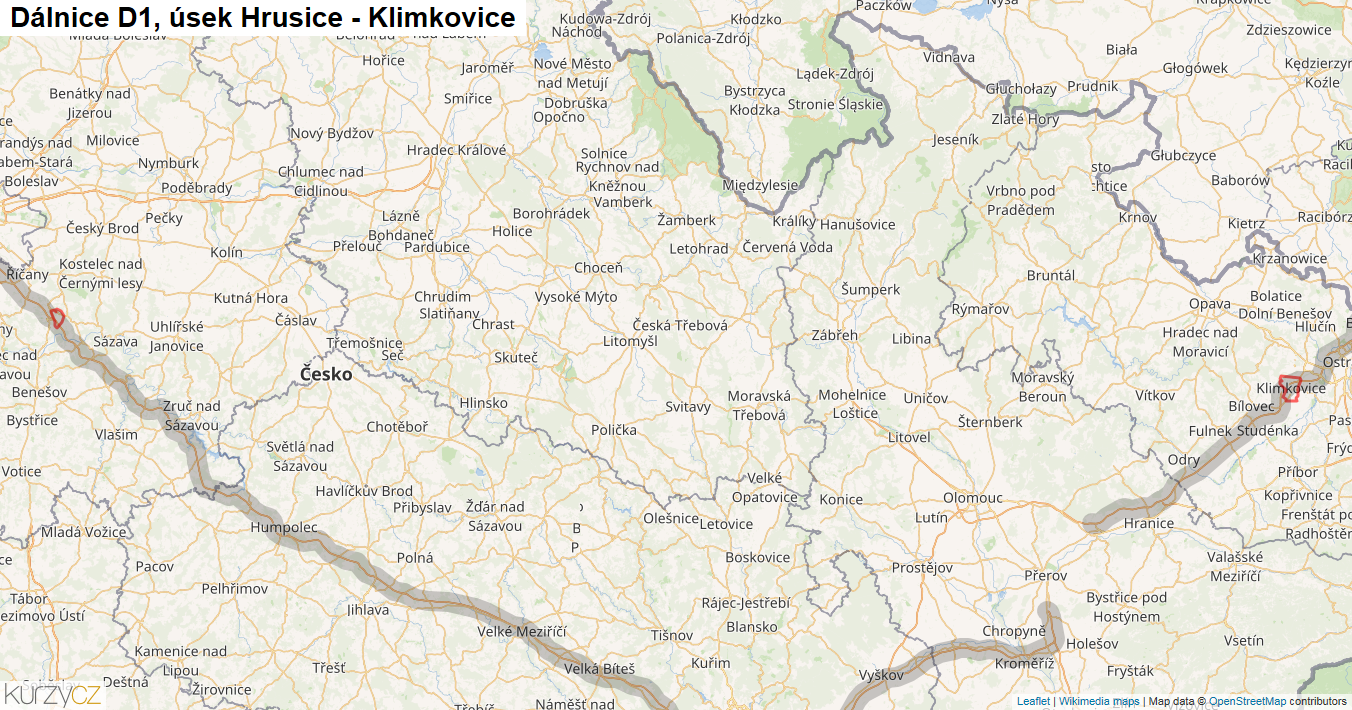 Úsek Hrusice - Klimkovice, Dálnice D1 - Mapa