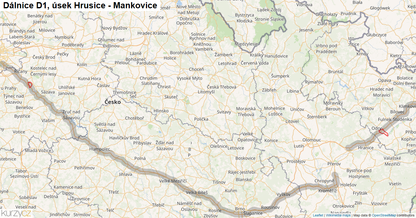 Úsek Hrusice - Mankovice, Dálnice D1 - Mapa