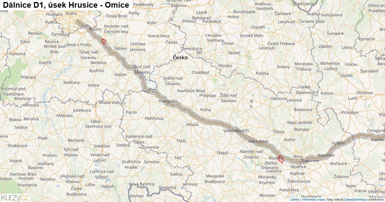 Úsek Hrusice - Omice, Dálnice D1 - Mapa