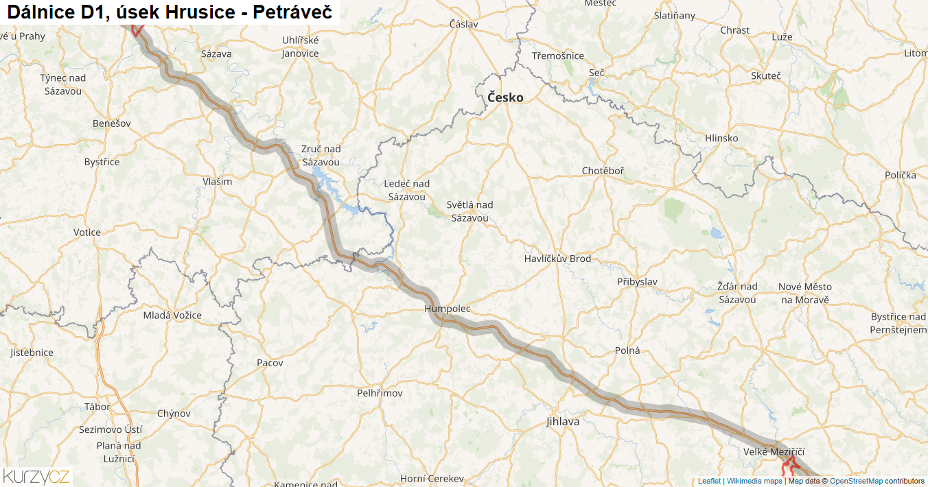 Úsek Hrusice - Petráveč, Dálnice D1 - Mapa