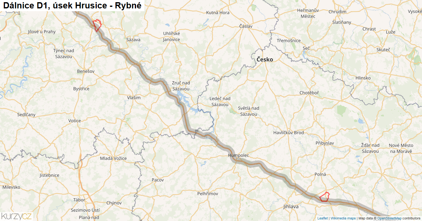 Úsek Hrusice - Rybné, Dálnice D1 - Mapa
